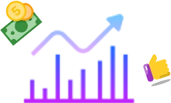 Abstract bar chart and upward arrow icon symbolizing rapid business growth and performance.