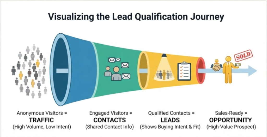 What is a lead – from traffic to qualified lead funnel diagram
